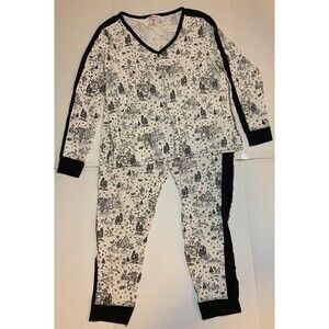 Victorias Secret Sleepwear Set 2 Piece Pajamas Pants Top Thermal Black Ivory XL